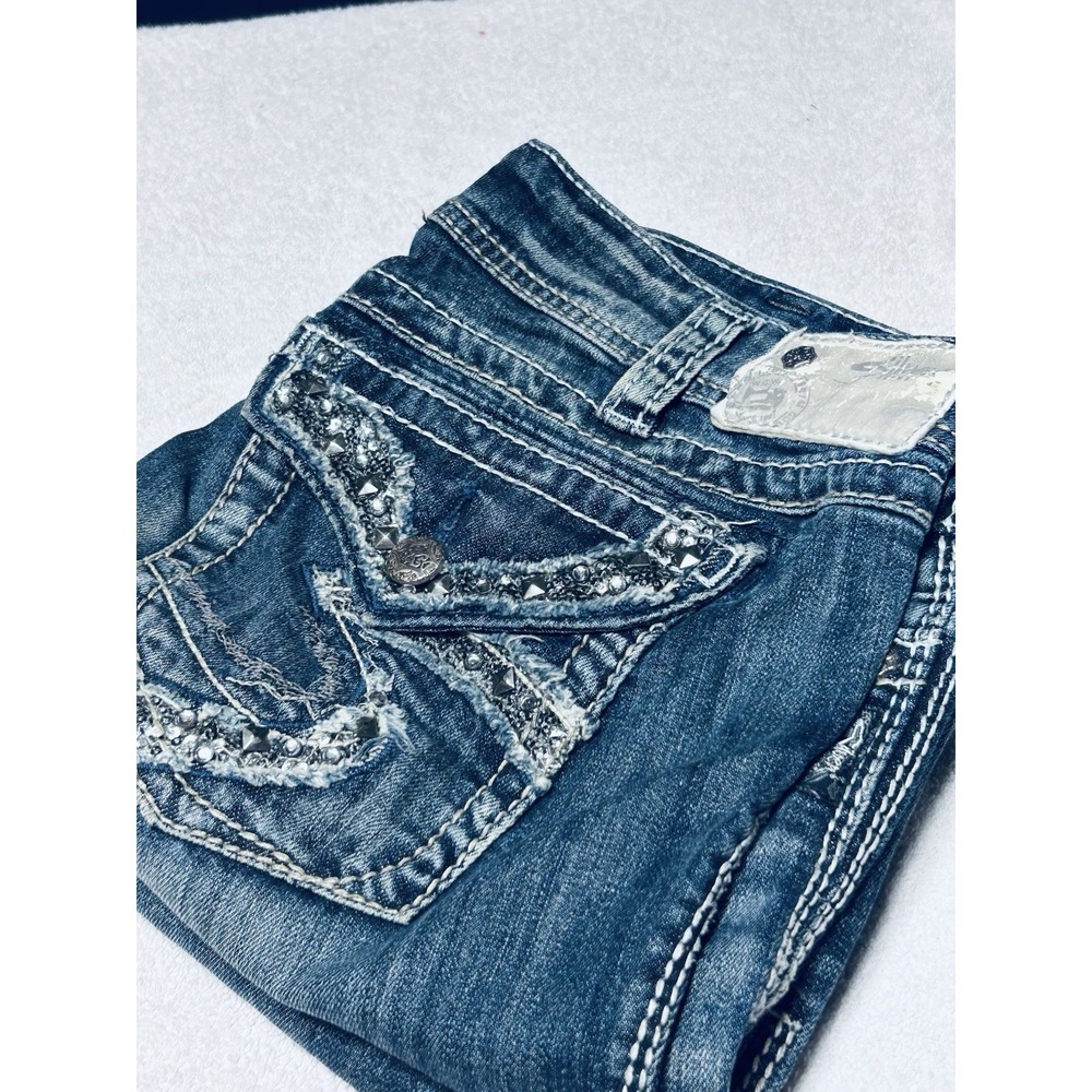 Silver Jeans Men's 31x35 Blue Suki Flap 17" Mid Boot Cut Med Wash Embellished